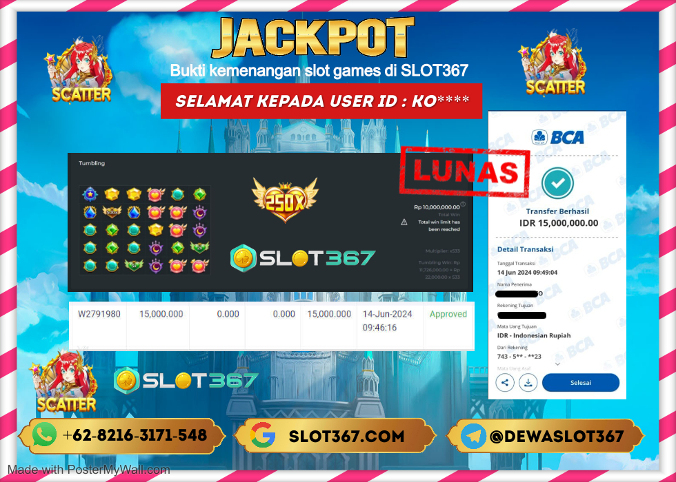 SLOT367 JACKPOT SLOT STARLIGHT PRINCES Rp.15.000.000.,- LUNAS