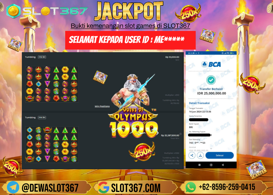 SLOT367 JACKPOT SLOT GATES OF OLYMPUS Rp.25.000.000.,- LUNAS