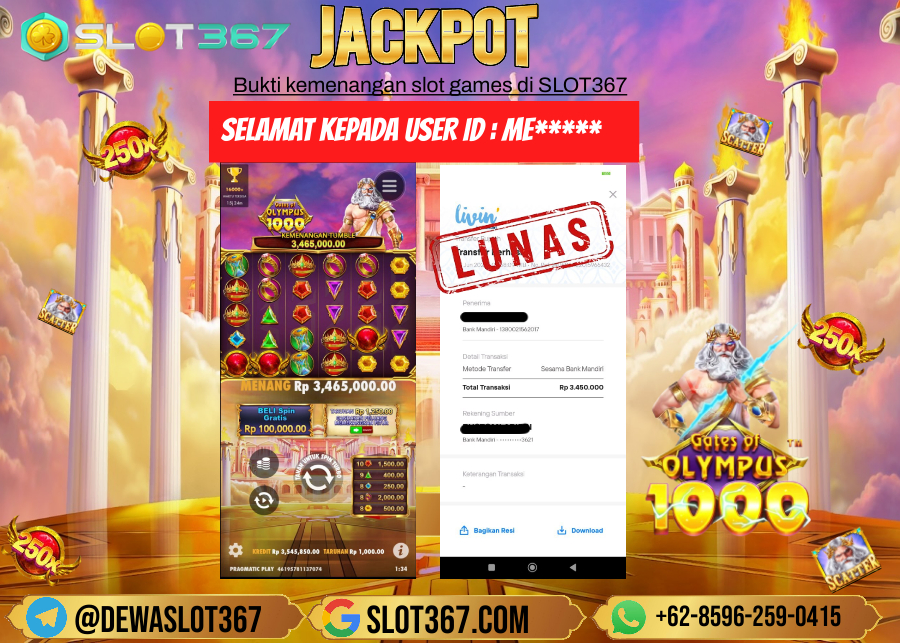 SLOT367 JACKPOT SLOT GATES OF OLYMPUS Rp.3.450.000.,- LUNAS