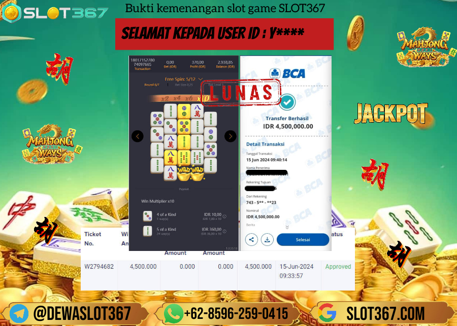 SLOT367 JACKPOT SLOT MAHYONG WAYS 2 Rp.4.000.000.,- LUNAS