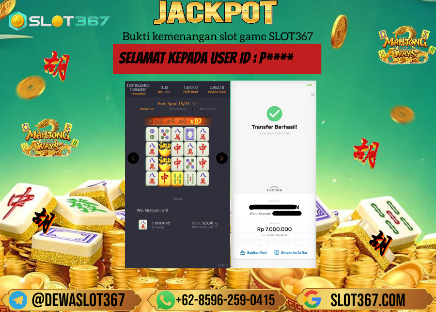 SLOT367 JACKPOT SLOT MAHYONG WAYS  Rp.8.000.000.,- LUNAS