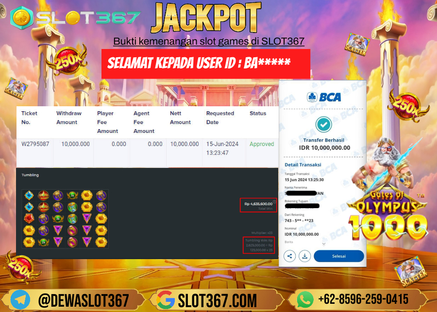 SLOT367 JACKPOT SLOT GATES OF OLYMPUS Rp.10.000.000.,- LUNAS