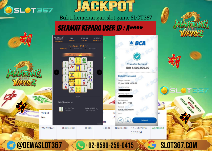 SLOT367 JACKPOT SLOT MAHYONG WAYS 2 Rp.8.500.000.,- LUNAS