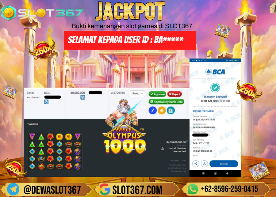 SLOT367 JACKPOT SLOT GATES OF OLYMPUS Rp.60.000.00.,- LUNASSS