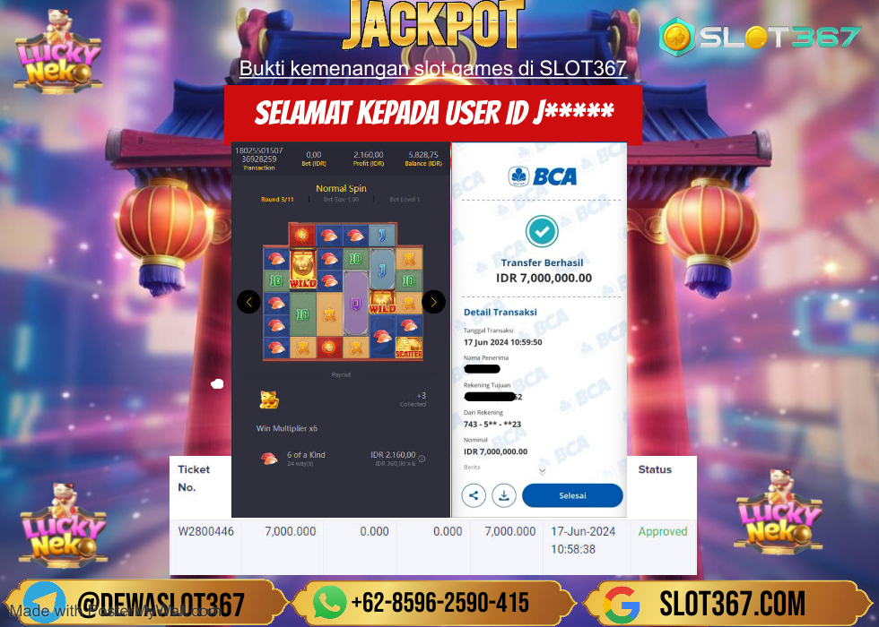 SLOT367 JACKPOT SLOT LUCKY NEKO Rp.7.000.000.,- LUNAS