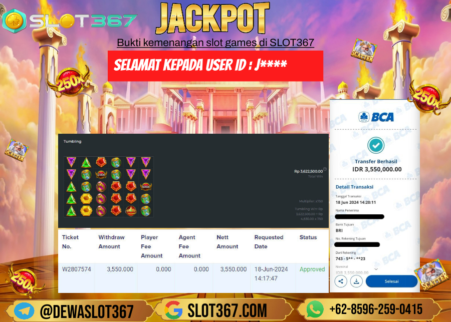 SLOT367 JACKPOT SLOT GATES OF OLYMPUS Rp.3.550.000.,- LUNASSS