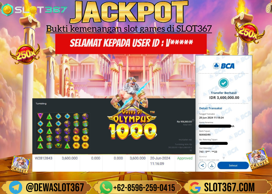 SLOT367 JACKPOT SLOT GATES OF OLYMPUS Rp.3.600.000.,- LUNAS