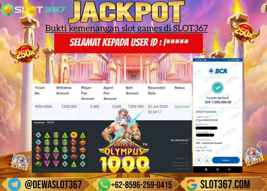 SLOT367 JACKPOT SLOT GATES OF OLYMPUS Rp.7.000.000.,- LUNAS