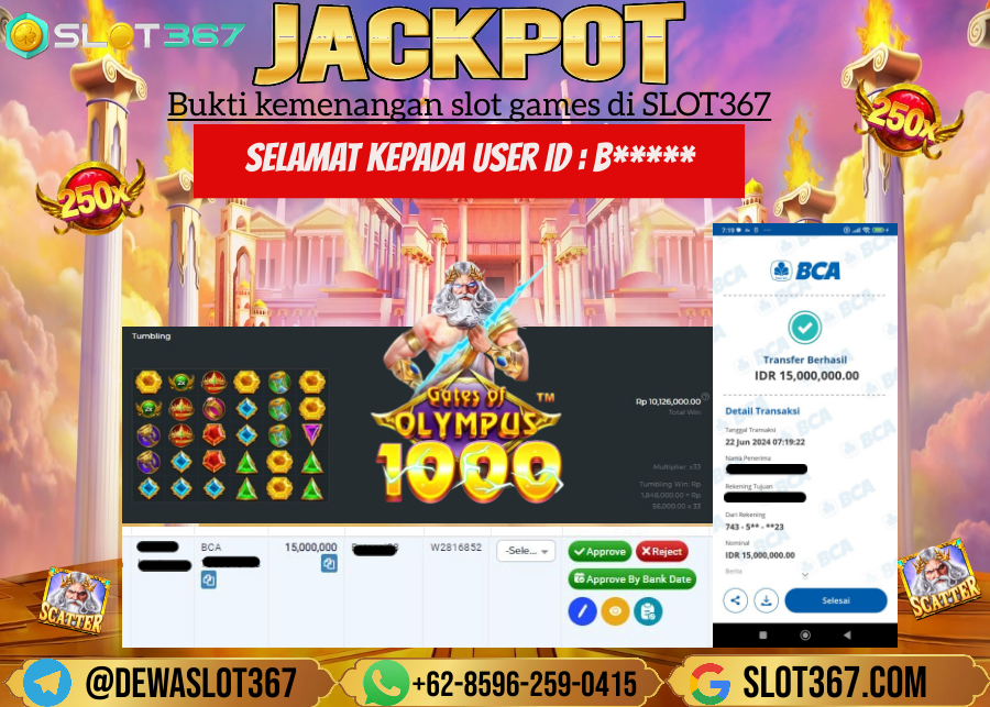 SLOT367 JACKPOT SLOT GATES OF OLYMPUS Rp.15.000.000.,- LUNAS