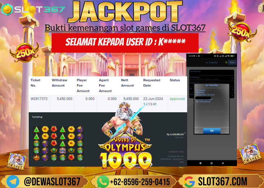 SLOT367 JACKPOT SLOT GATES OF OLYMPUS Rp.5.450.000.,- LUNAS