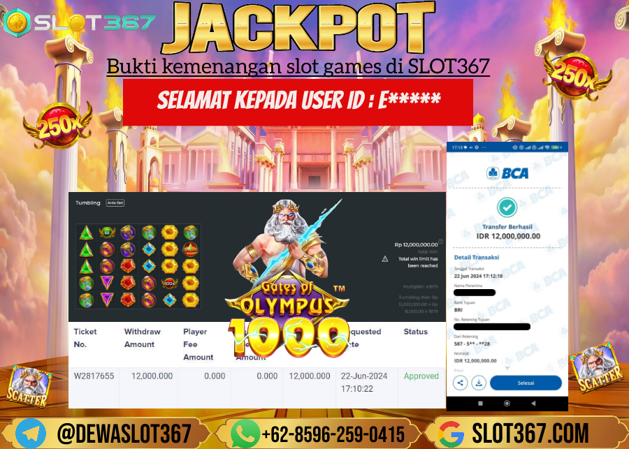 SLOT367 JACKPOT SLOT GATES OF OLYMPUS Rp.12.000.000.,- LUNAS