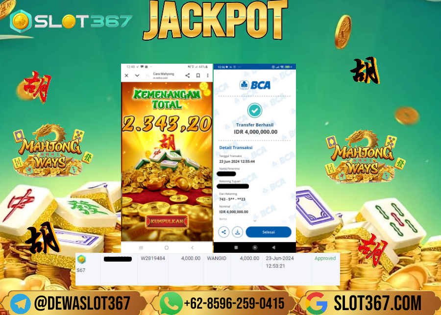 SLOT367 JACKPOT SLOT MAHYONG WINS Rp.4.000.000.,- LUNAS