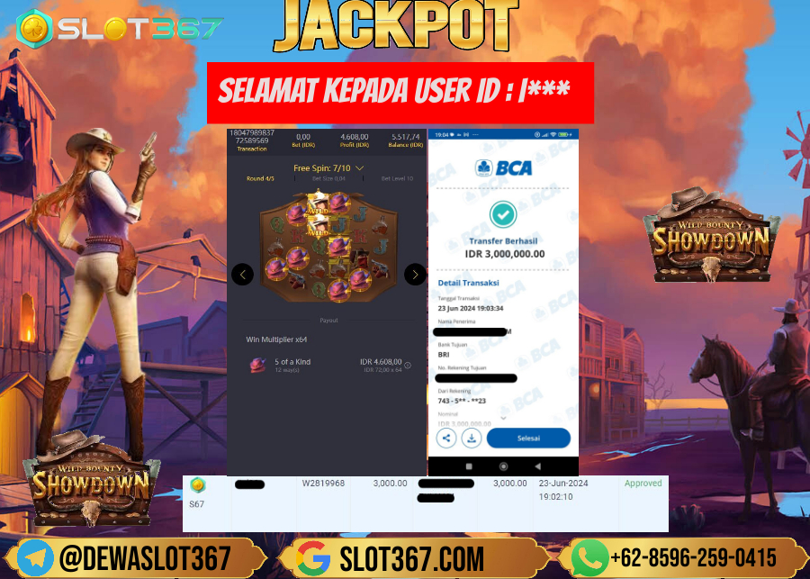 SLOT367 JACKPOT SLOT WILD BOUNTY SHOWDOWN Rp.3.000.000.,- LUNAS