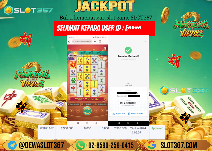 SLOT367 JACKPOT SLOT MAHYONG WAYS 2 Rp.2.3000.000.,- LUNAS