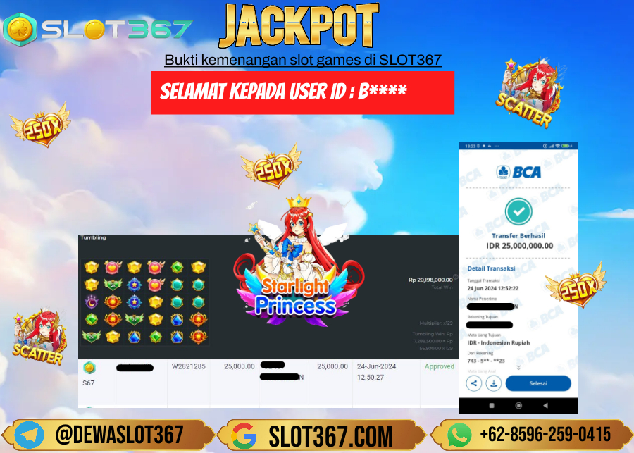 SLOT367 JACKPOT SLOT STARLIGHT PRINCES Rp.25.000.000.,- LUNAS