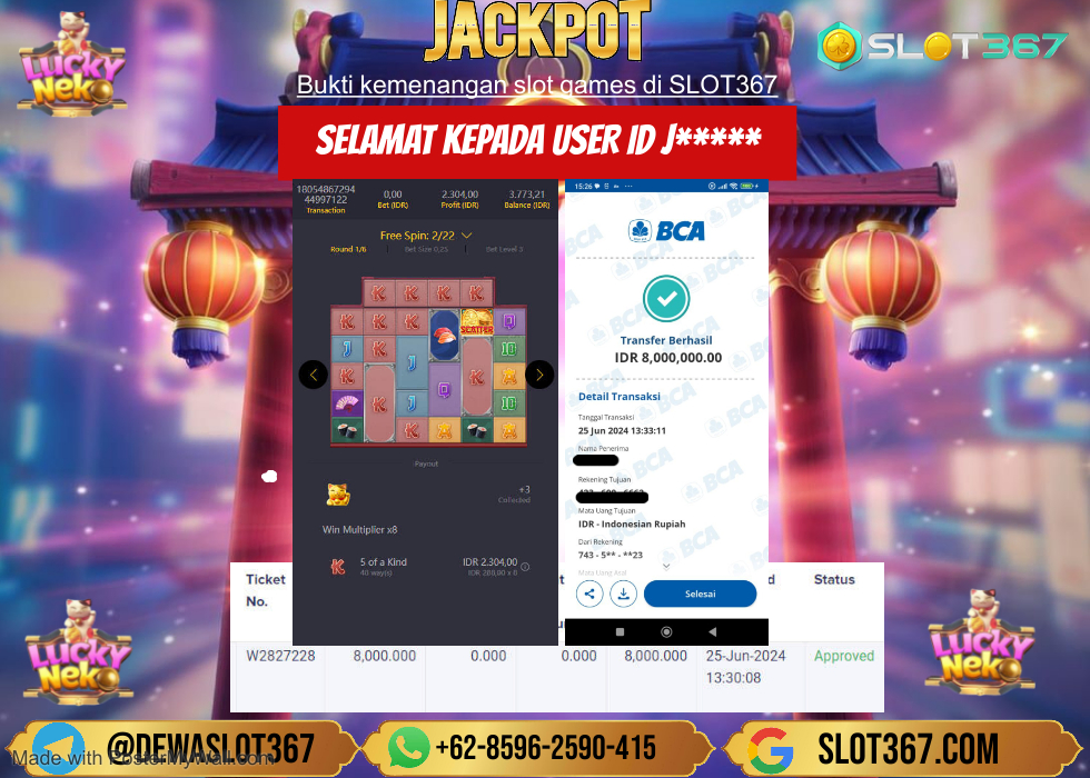 SLOT367 JACKPOT SLOT LUCKY NEKO Rp.8.000.000.,- LUNASS