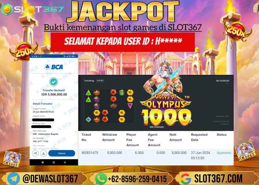 SLOT367 JACKPOT SLOT GATES OF OLYMPUS Rp.5.000.000.,- LUNAS