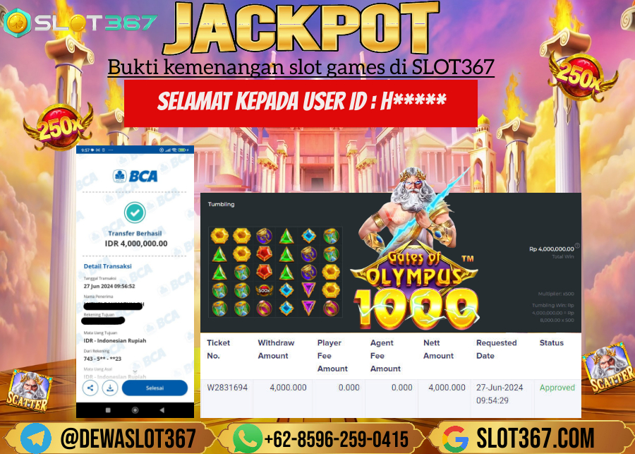 SLOT367 JACKPOT SLOT GATES OF OLYMPUS Rp.4.000.000.,- LUNASSS