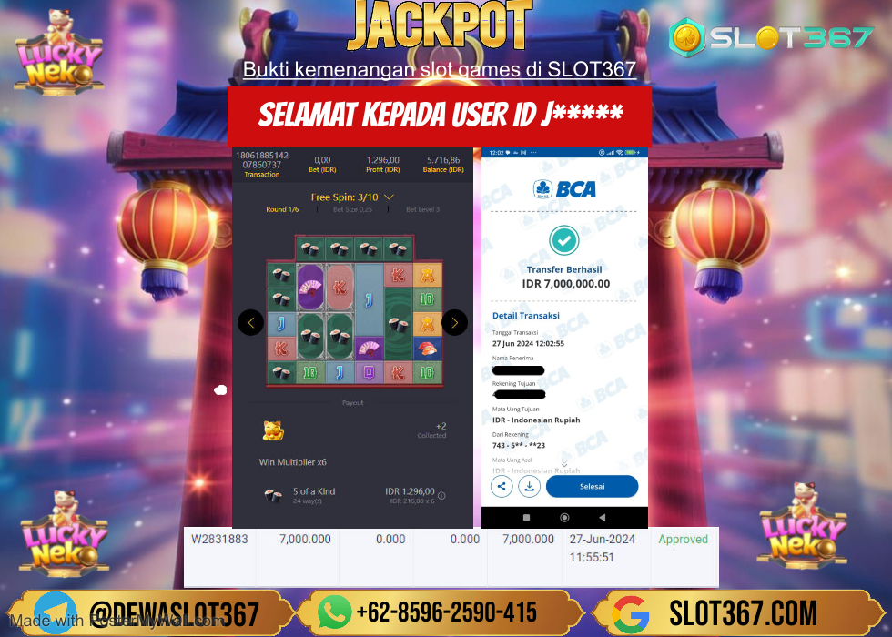 SLOT367 JACKPOT SLOT LUCKY NEKO Rp.7.000.000.,- LUNASSS