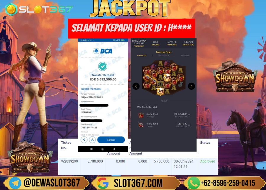 SLOT367 JACKPOT SLOT WILD BOUNTY SHOWDOWN Rp.5.700.000.,- LUNAS