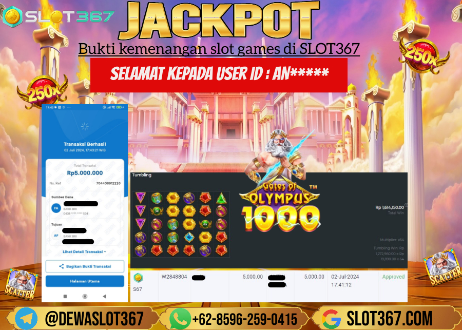 SLOT367 JACKPOT SLOT GATES OF OLYMPUS Rp.5.000.000.,- LUNASSS