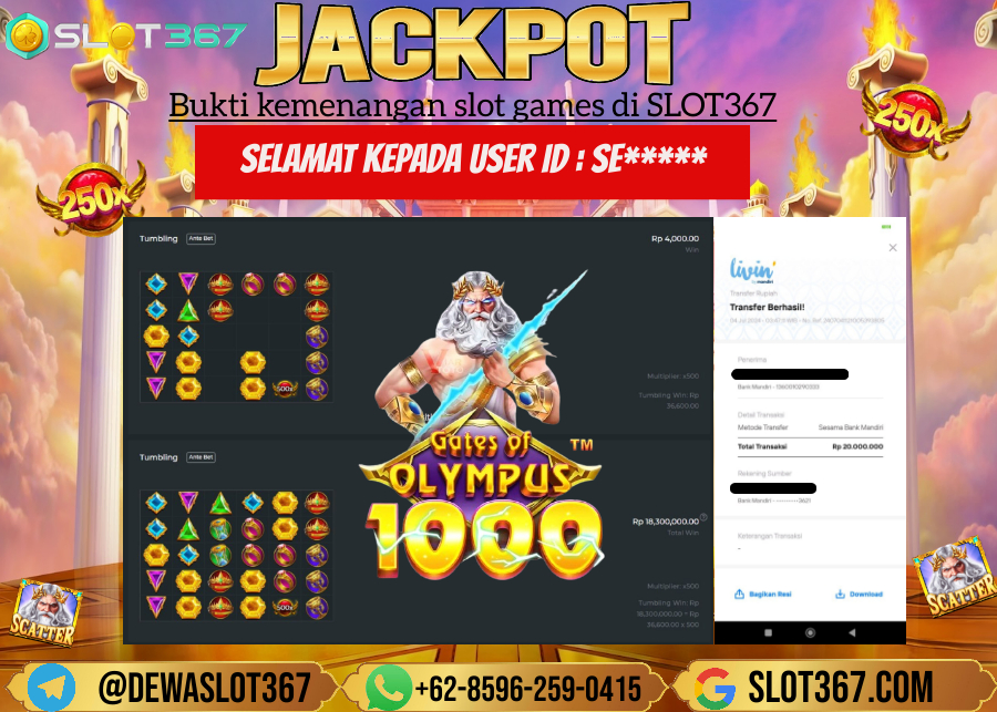 SLOT367 JACKPOT SLOT GATES OF OLYMPUS Rp.20.000.000.,- LUNNAS