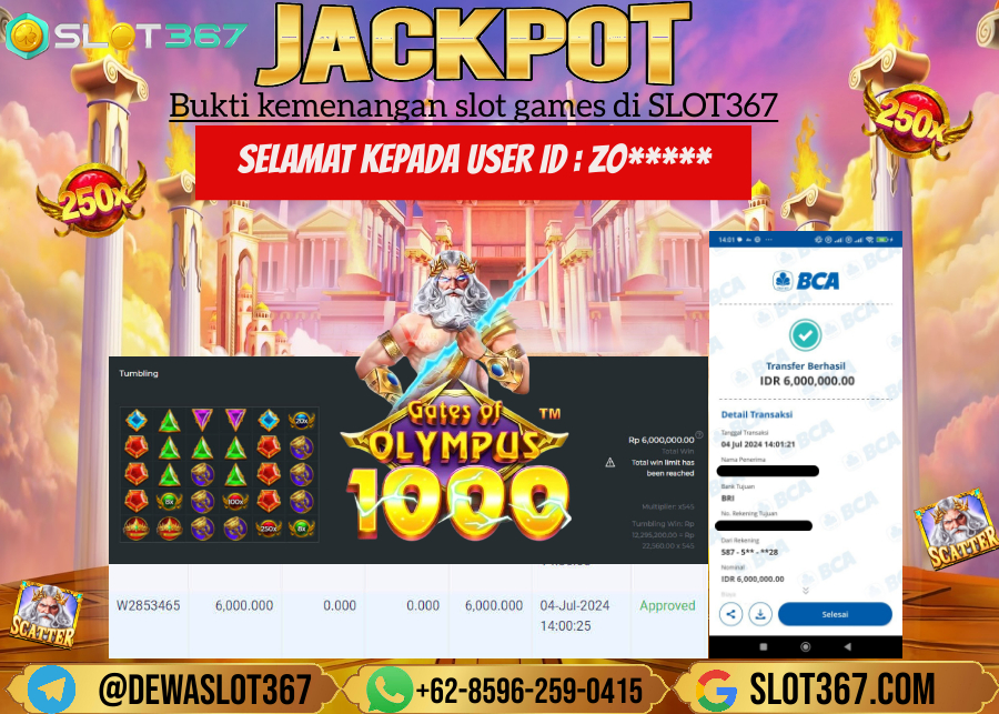 SLOT367 JACKPOT SLOT GATES OF OLYMPUS Rp.6.000.000.,- LUNAS