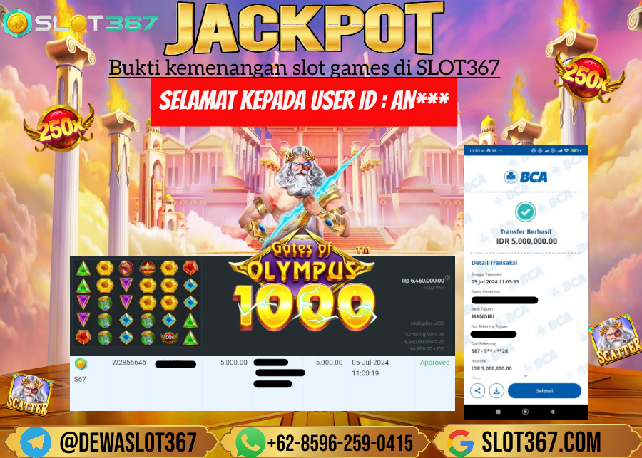 SLOT367 JACKPOT SLOT GATES OF OLYMPUS Rp.5.000.000.,- LUNAS.