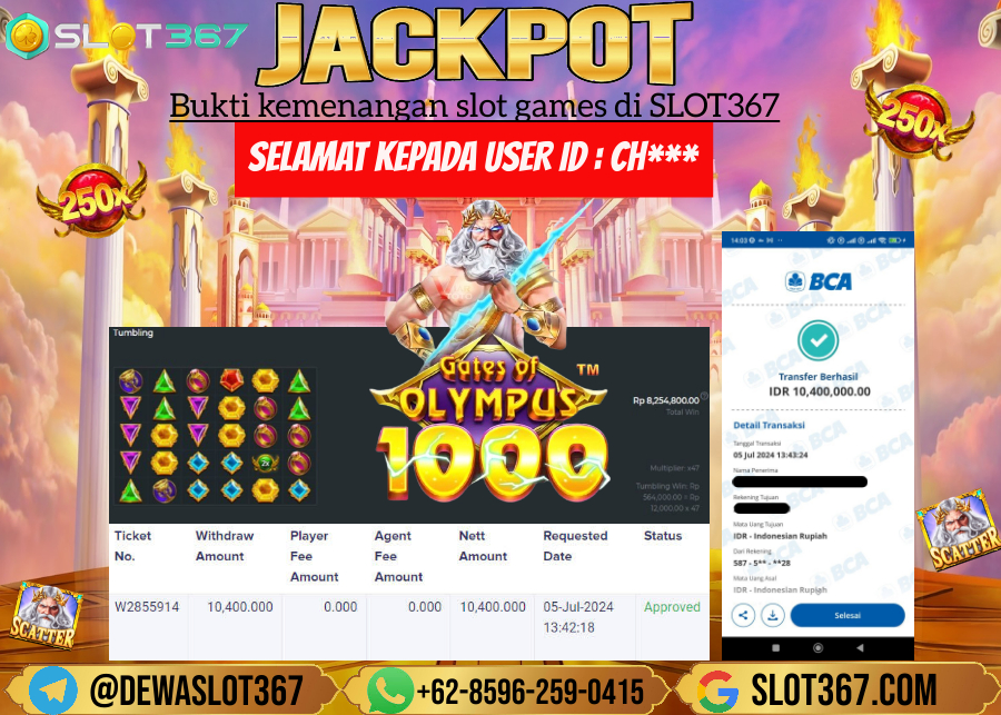 SLOT367 JACKPOT SLOT GATES OF OLYMPUS Rp.10.400.000.,- LUNAS