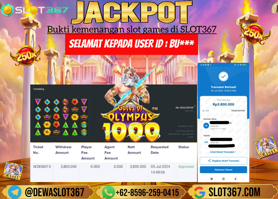 SLOT367 JACKPOT SLOT GATES OF OLYMPUS Rp.3.800.000.,- LUNAS