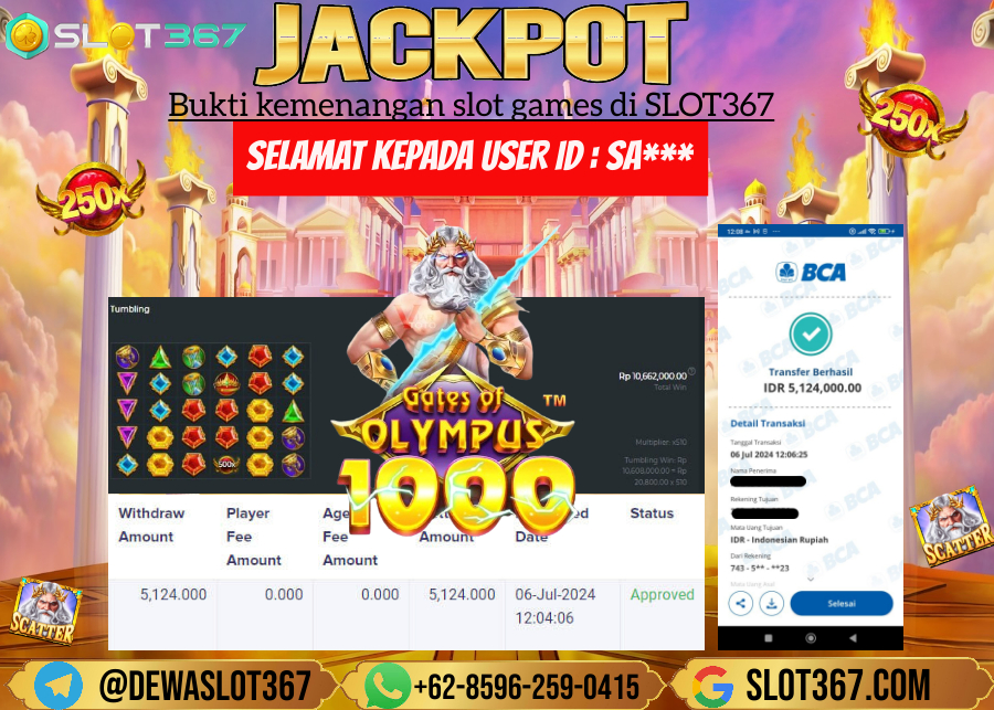 SLOT367 JACKPOT SLOT GATES OF OLYMPUS Rp.5.124.000.,- LUNAS