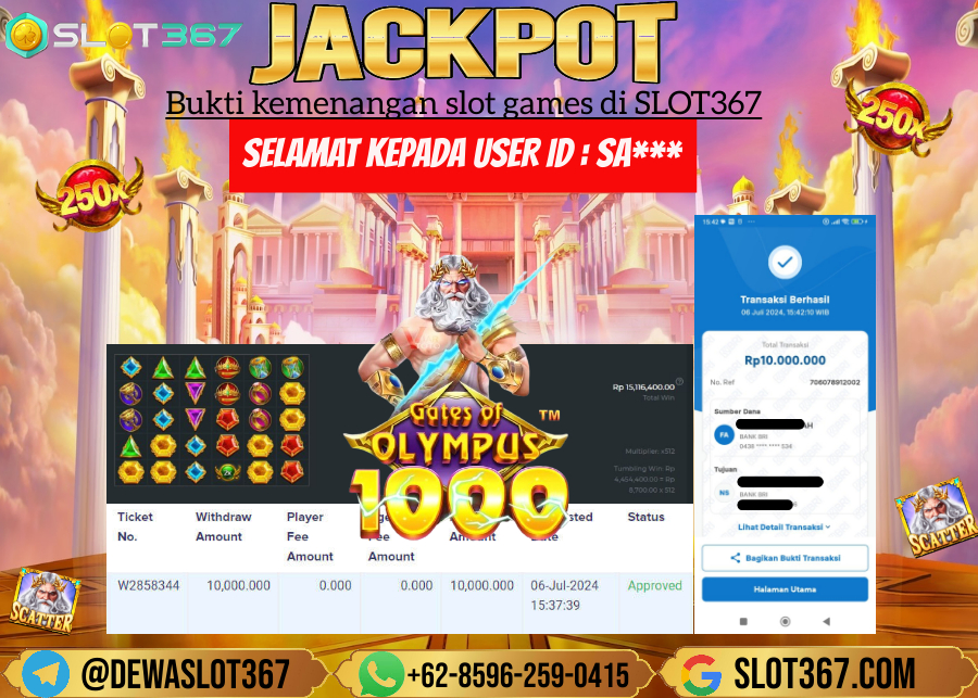 SLOT367 JACKPOT SLOT GATES OF OLYMPUS Rp.10.000.000.,- LUNNAS