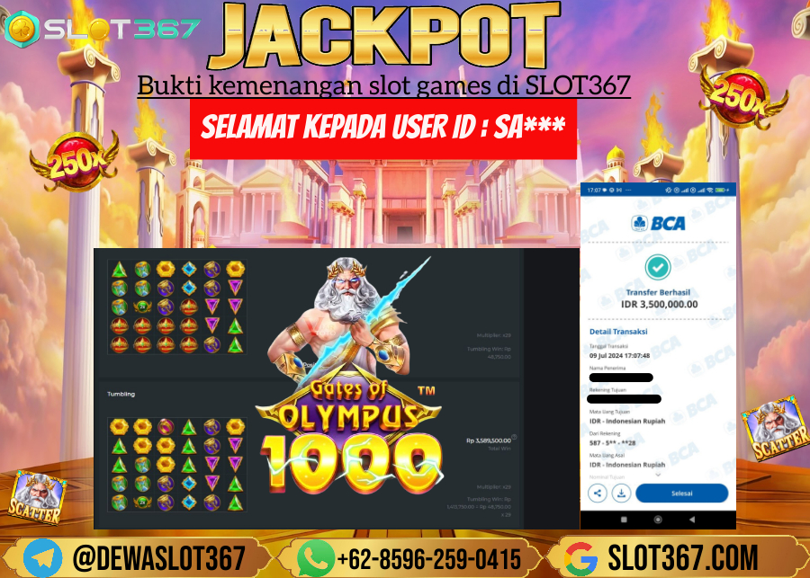 SLOT367 JACKPOT SLOT GATES OF OLYMPUS Rp.3.500.000.,- LUNAS