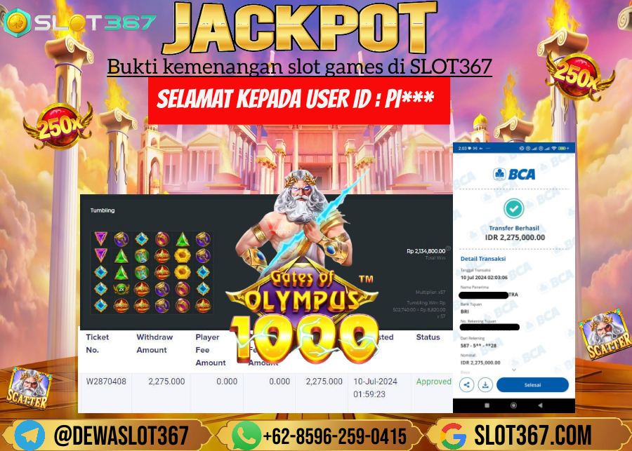 SLOT367 JACKPOT SLOT GATES OF OLYMPUS Rp.2.275.000.,- LUNAS