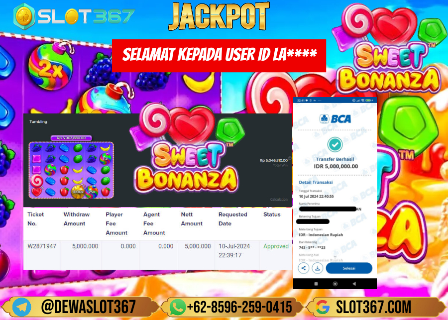 SLOT367 JACKPOT SLOT SWEET BONANZA Rp.5.000.000.,- LUNAS