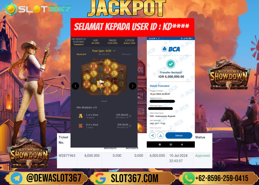 SLOT367 JACKPOT SLOT WILD BOUNTY SHOWDOWN Rp.6.000.000.,- LUNAS