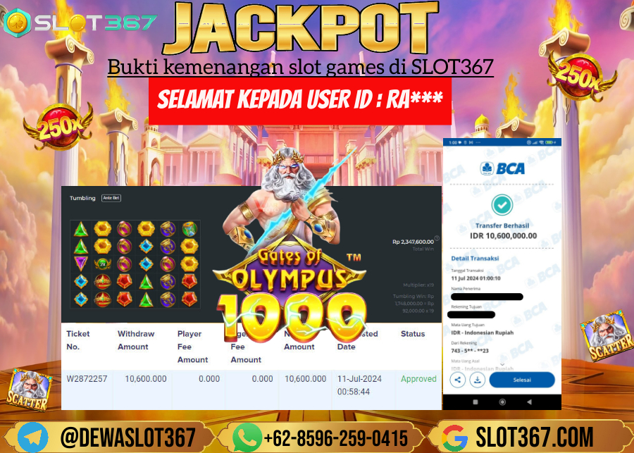 SLOT367 JACKPOT SLOT GATES OF OLYMPUS Rp.10.600.000.,- LUNAS