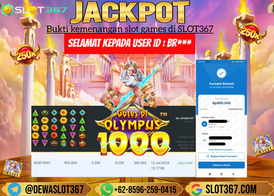 SLOT367 JACKPOT SLOT GATES OF OLYMPUS Rp.900.000.,- LUNAS