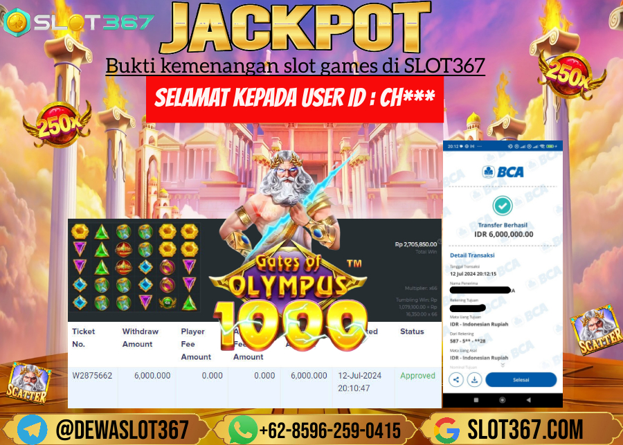 SLOT367 JACKPOT SLOT GATES OF OLYMPUS Rp.6.000.000.,- LUNASS