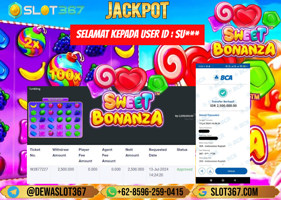 SLOT367 JACKPOT SLOT SWEET BONANZA Rp.2.500.000.,- LUNAS