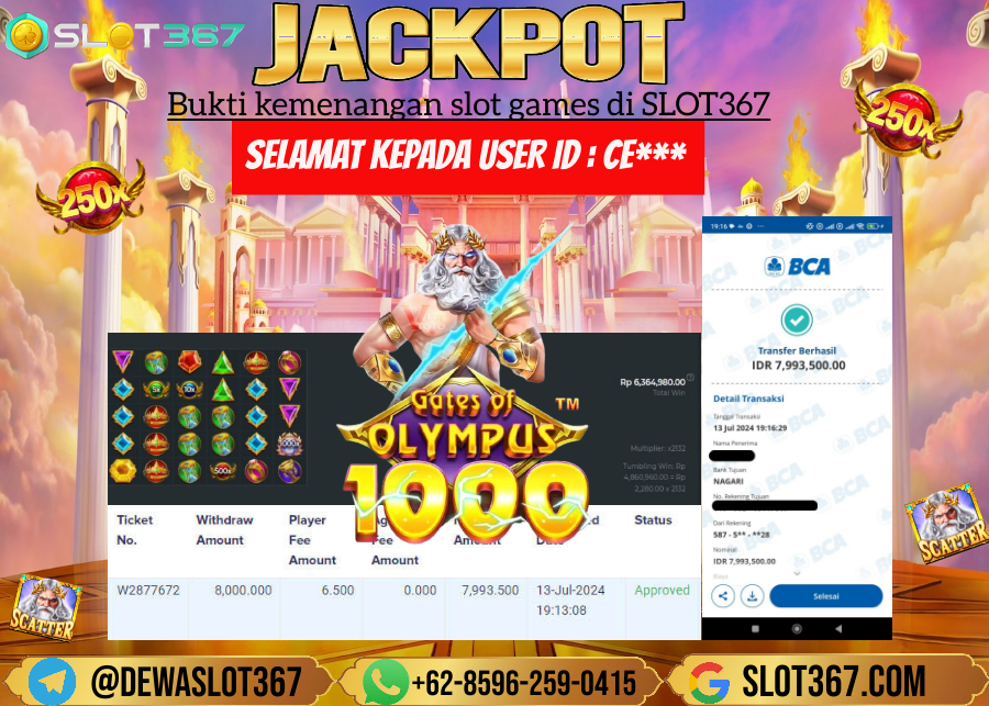 SLOT367 JACKPOT SLOT GATES OF OLYMPUS Rp.8.000.000.,- LUNAS