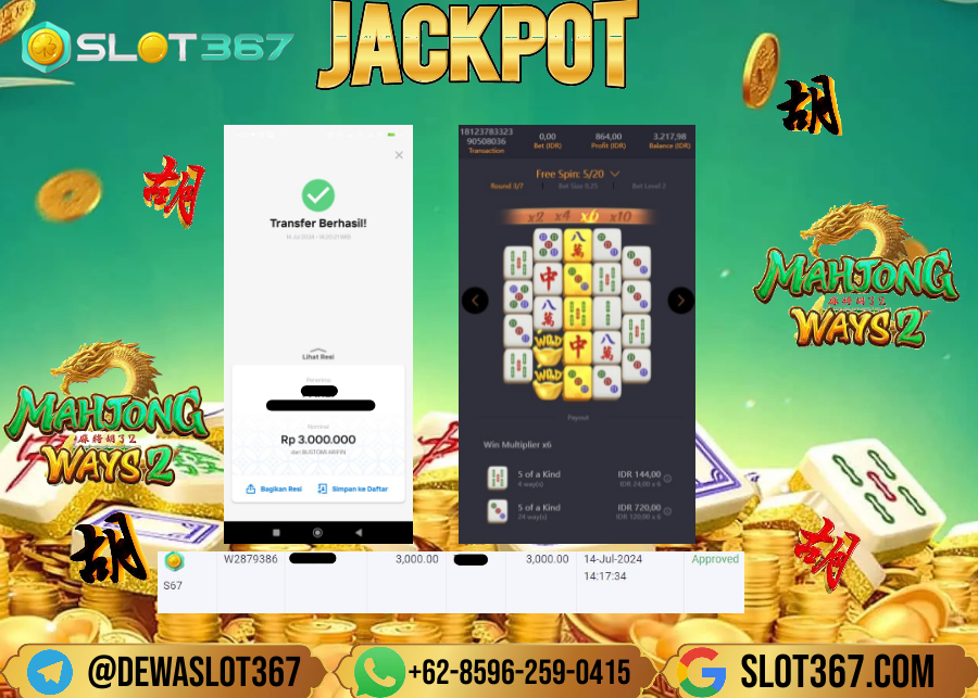 SLOT367 JACKPOT SLOT MAHYONG WAYS 2  Rp.3.000.000.,- LUNAS