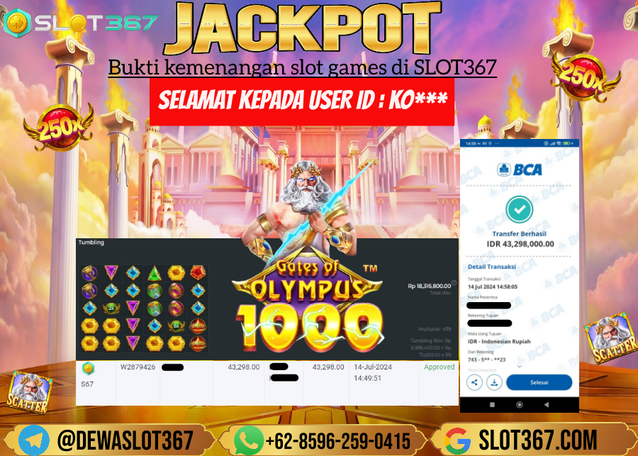 SLOT367 JACKPOT SLOT GATES OF OLYMPUS Rp.43.298.000.,- LUNAS