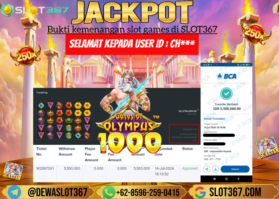 SLOT367 JACKPOT SLOT GATES OF OLYMPUS Rp.5.500.000.,- LUNAS