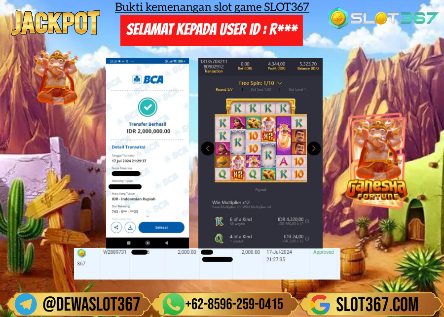 SLOT367 JACKPOT GANESHA FORTUNE Rp.2.000.000.,- LUNAS