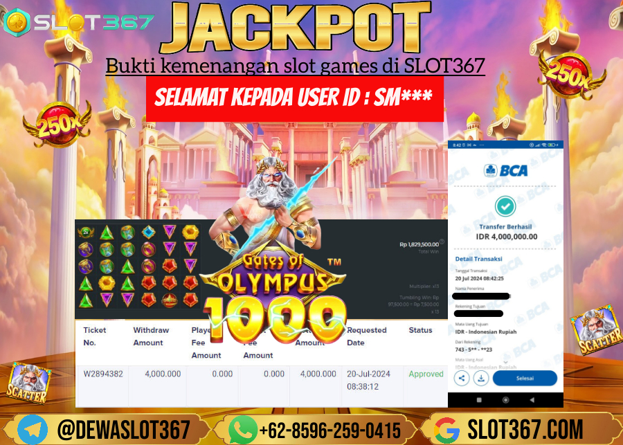 SLOT367 JACKPOT SLOT GATES OF OLYMPUS Rp.4.000.000.,- LUNASS