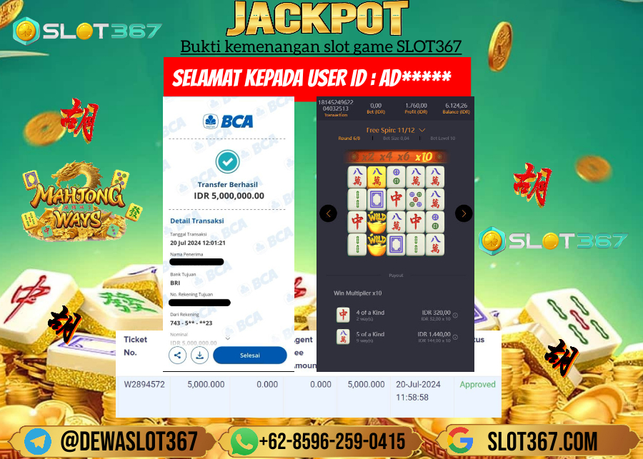 SLOT367 JACKPOT SLOT MAHJONG WAYS Rp.5.000.000.,- LUNAS