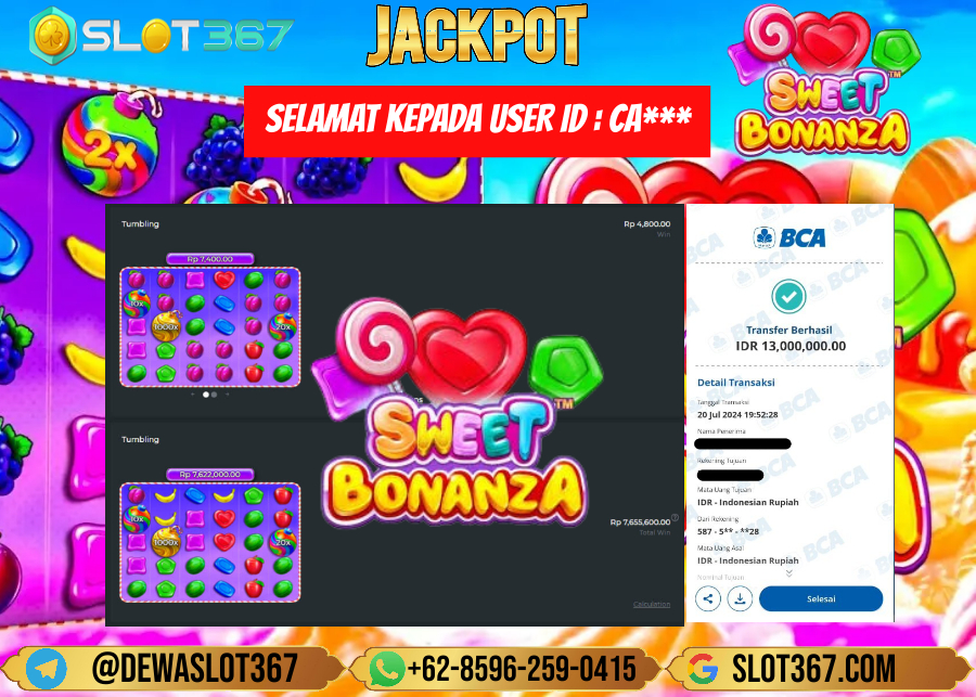 SLOT367 JACKPOT SLOT SWEET BONANZA  Rp.13.000.000.,- LUNAS