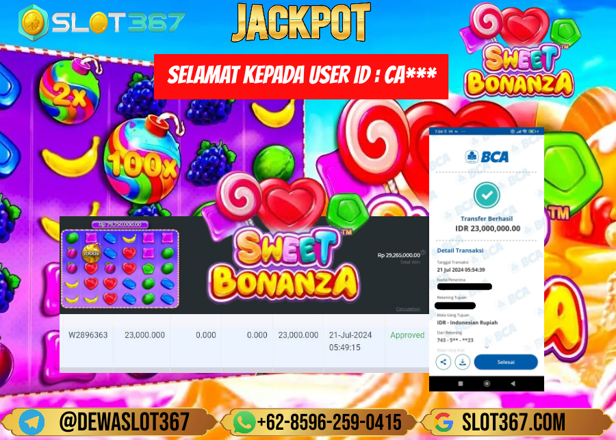 SLOT367 JACKPOT SLOT SWEET BONANZA Rp.23.000.000.,- LUNAS