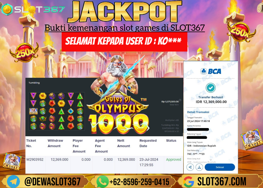 SLOT367 JACKPOT SLOT GATES OF OLYMPUS Rp.12.369.000.,- LUNAS